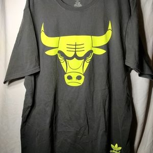 Adidas 2x men's T-shirt with neon logos on front and back.